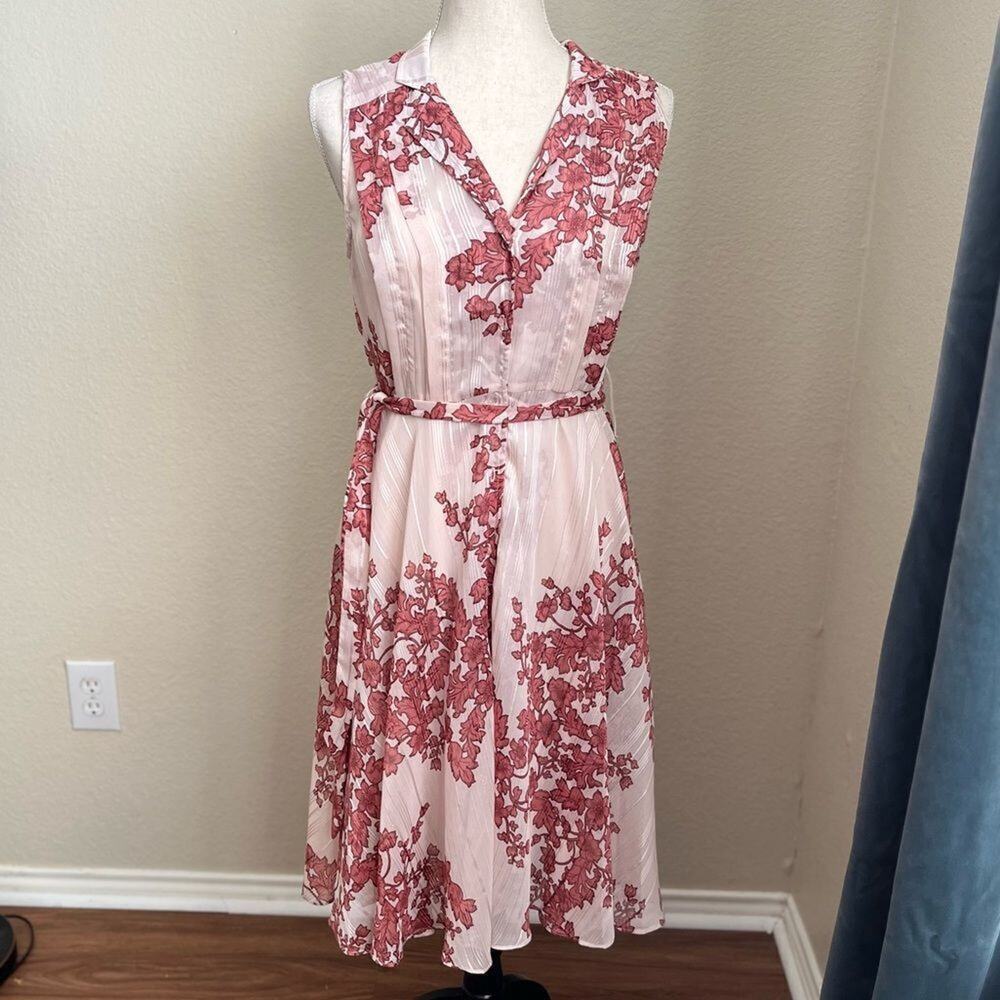 Nanette Nanette Lepore Pink Floral Metallic Midi Belted Sleeveless Size 4